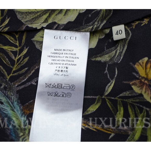 GUCCI SHIRT TROPICAL PRINT SILK CAPE TOP GROSGRAIN TIE BLOUSE sz IT 40 US 4 - Picture 11 of 12